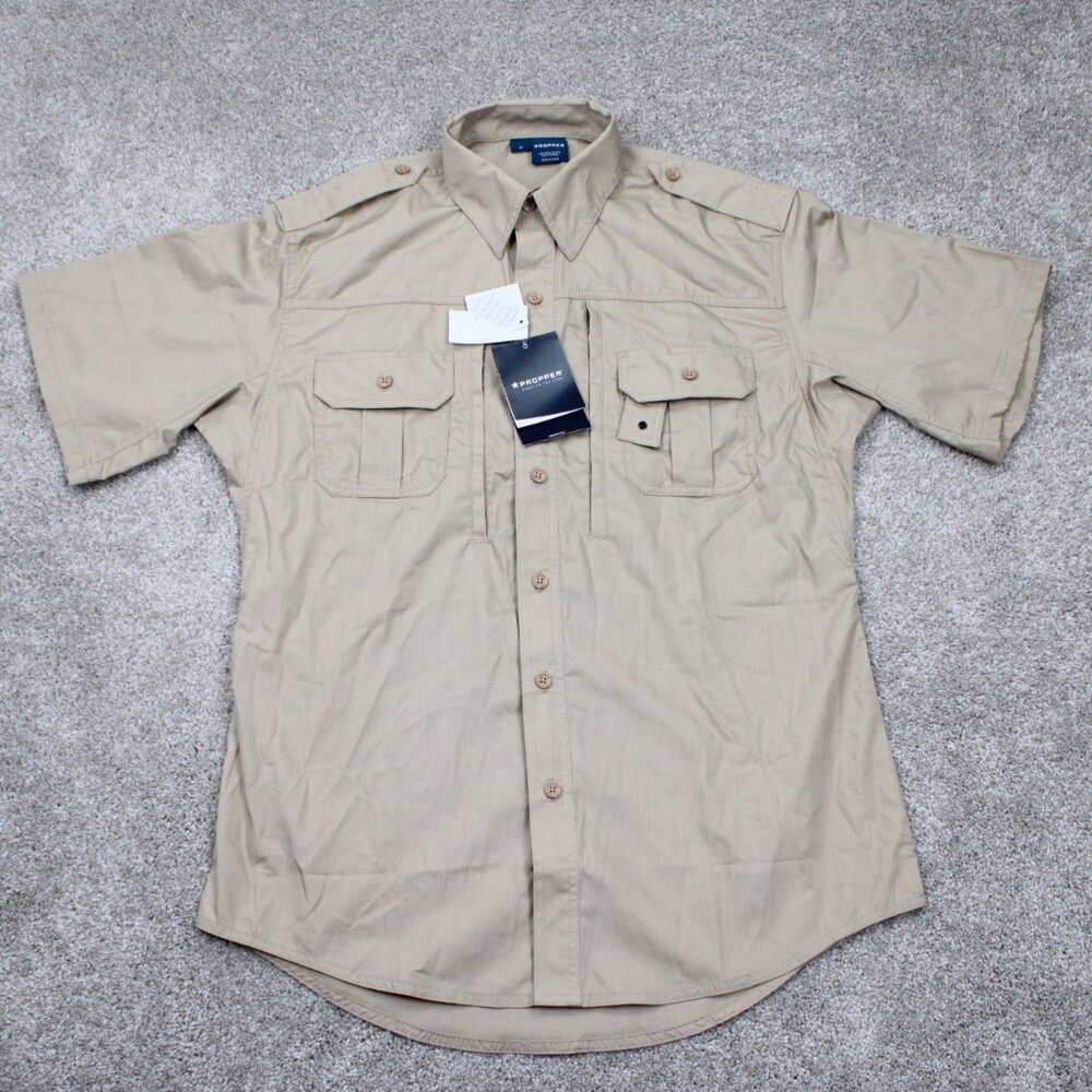 Propper Tactical Shirt NWT‎ Mens Medium Beige Polyester/Cotton S/S Button Up